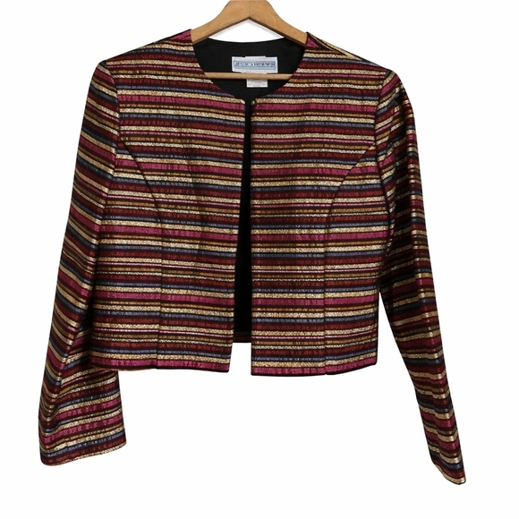 Jessica Howard Jackets & Blazers - Jessica Howard Striped Metallic Cropped Blazer in Pink, Gold & Black